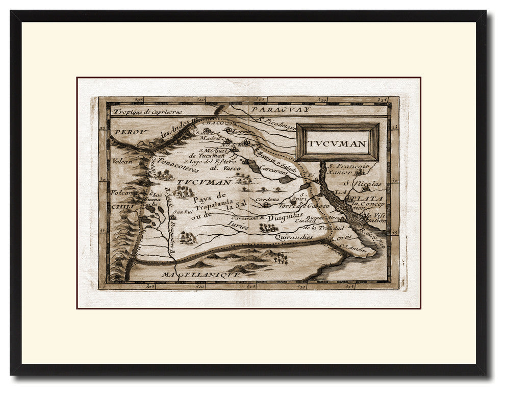 Tucuman Argentina Buenos Aires Vintage Sepia Map Canvas Print, 16"x21"