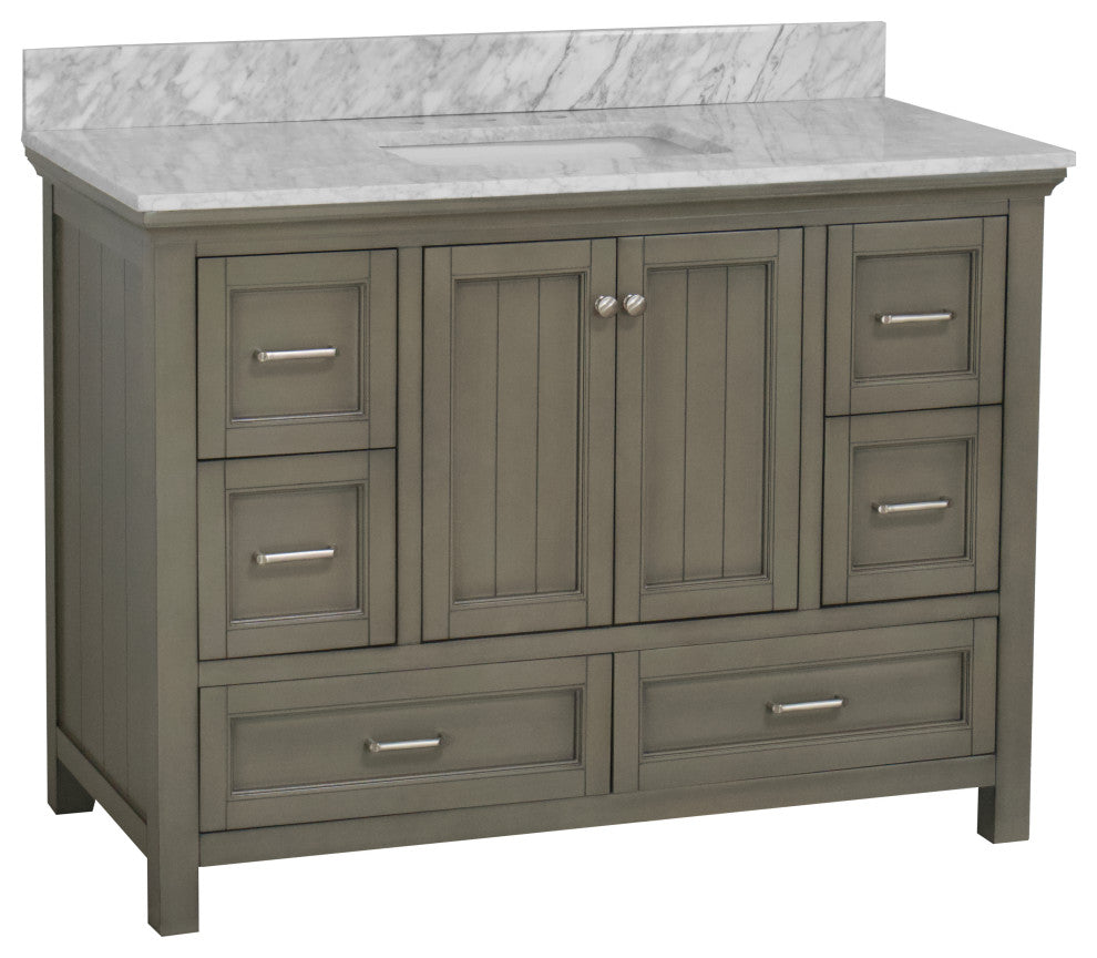 Paige 48" Bathroom Vanity, Weathered Gray, Carrara Marble