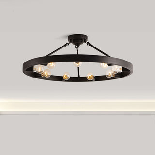 Sami Vintage 32" Wagon Wheel 9-light Ring Semi-Flush Mount