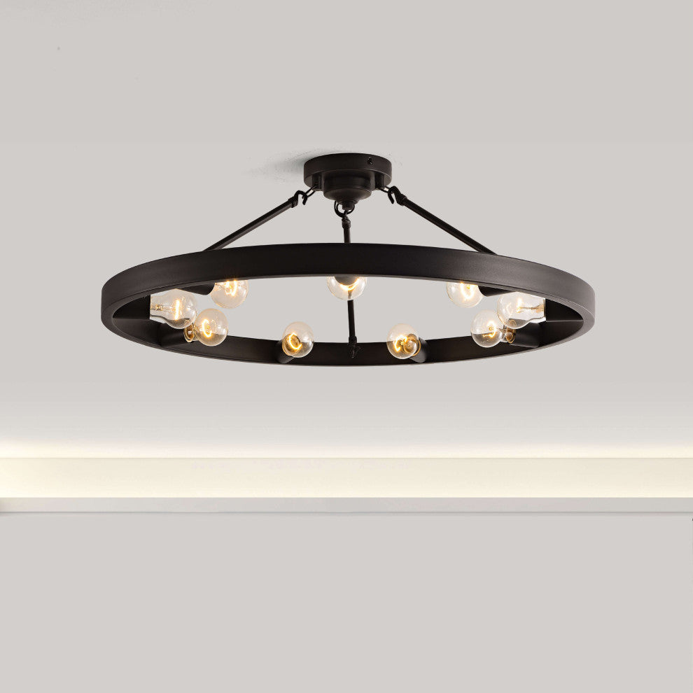 Sami Vintage 32" Wagon Wheel 9-light Ring Semi-Flush Mount