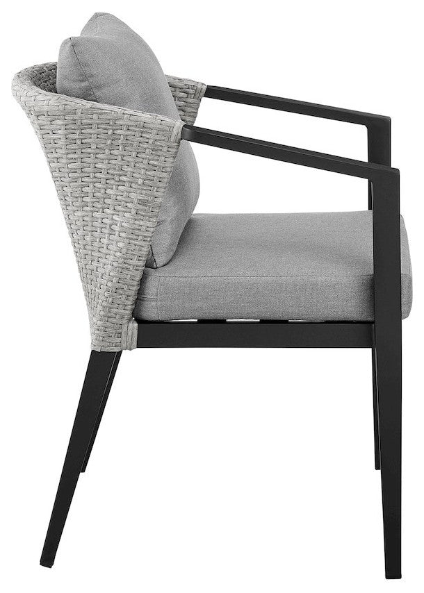Outdoor Patio Dining Chairs in Aluminum and Wicker with Gray Cushions - Set of 2