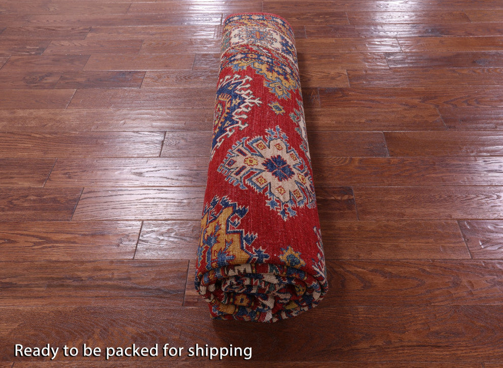 8' 0" X 9' 10" Geometric Super Kazak Hand Knotted Rug Q10606