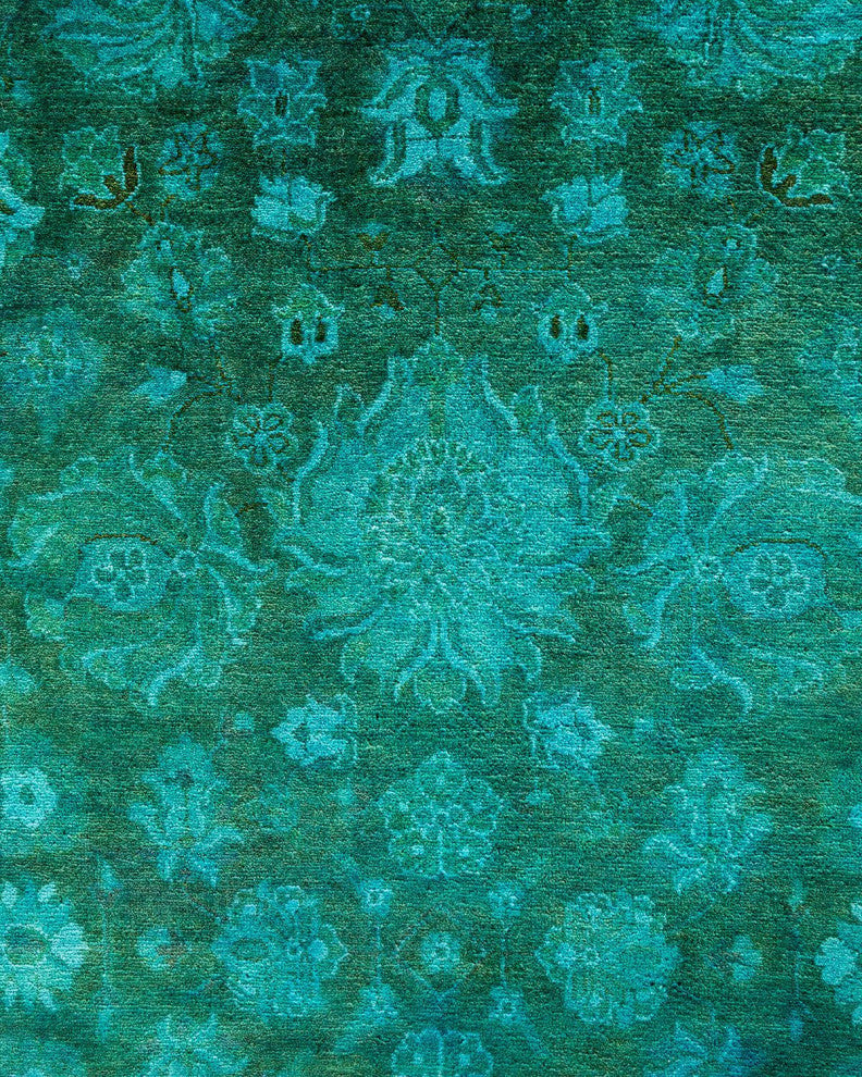 Overdyed, One-of-a-Kind Hand-Knotted Area Rug Green, 6'3"x9'1"
