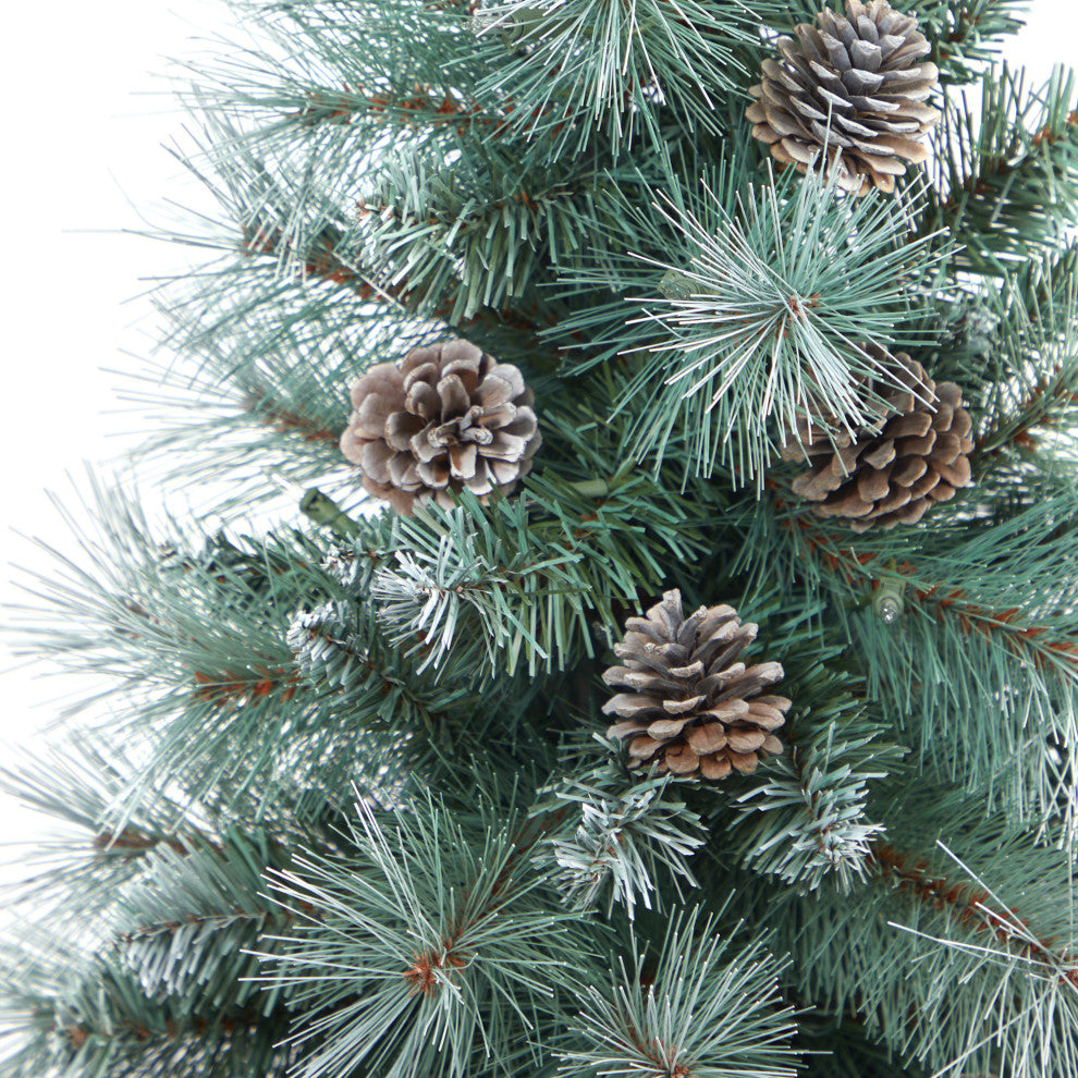 3.5' Frosted British Columbia Pine Faux Xmas Tree W/Lights, Pinecones