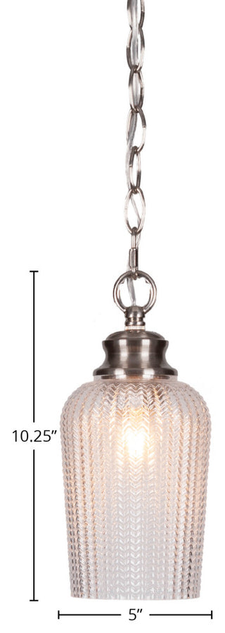 Cordova 1-Light Chain Hung Pendant, Brushed Nickel/Clear Textured