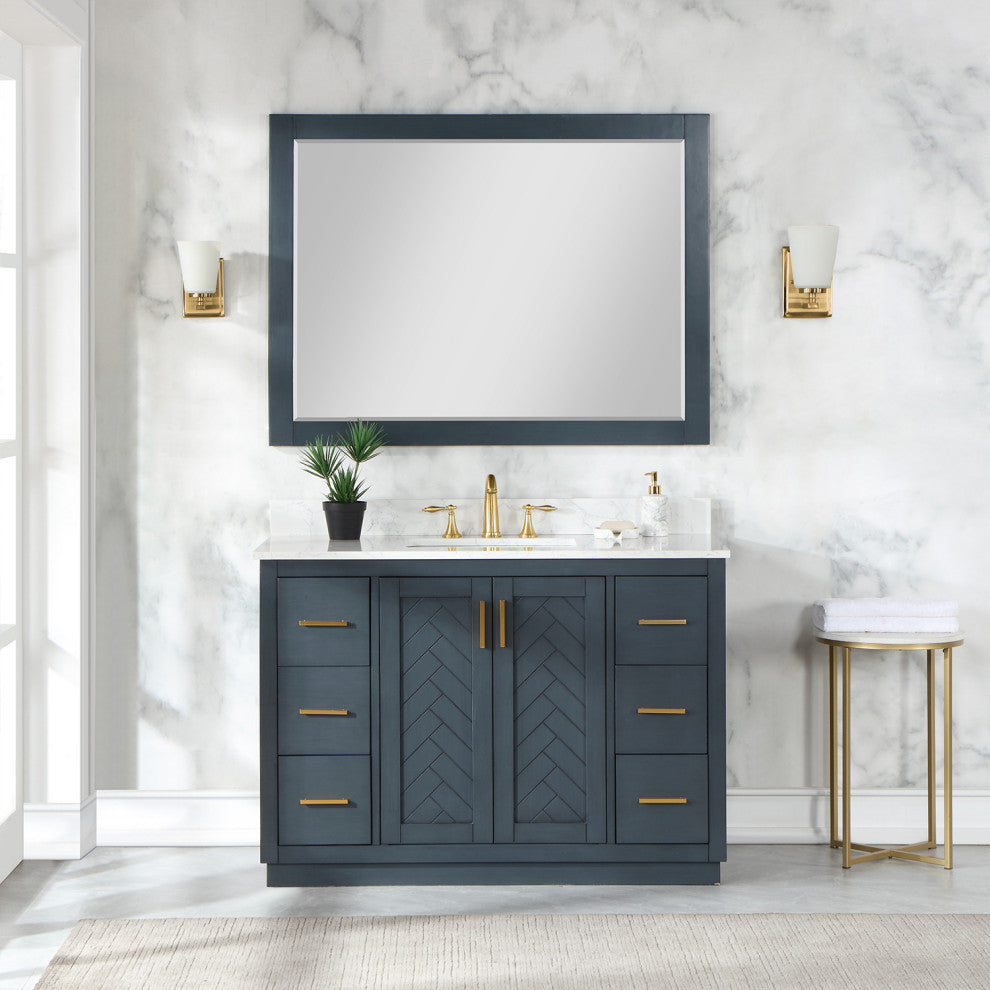 Gazsi Charcoal Blue Bathroom Vanity Set, 48", With Mirror