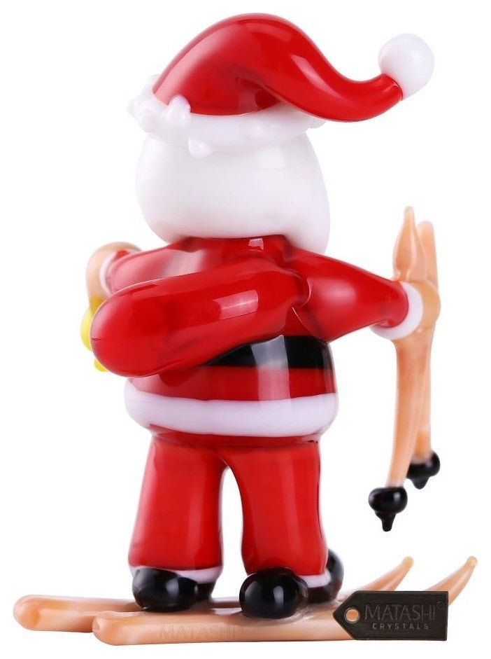 Murano Christmas Winter Decorative Glass Santa with Skis Figurine