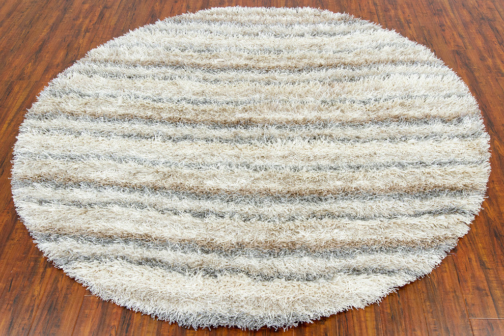 Kubu Striped Area Rug, Ivory, 7'9" Round