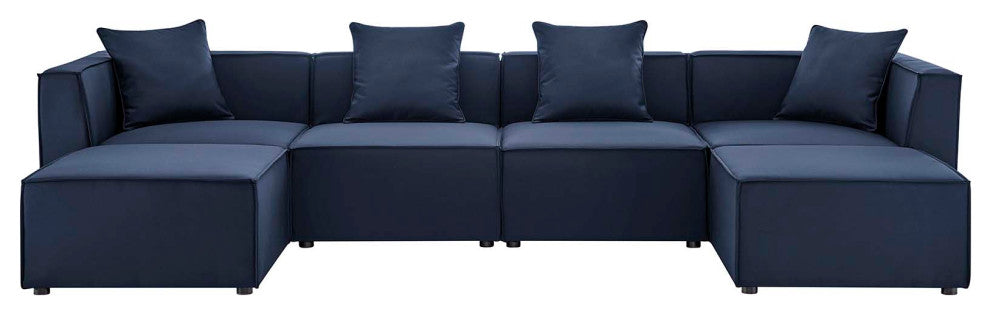 Saybrook Outdoor Patio Upholstered 6-Piece Sectional Sofa Navy