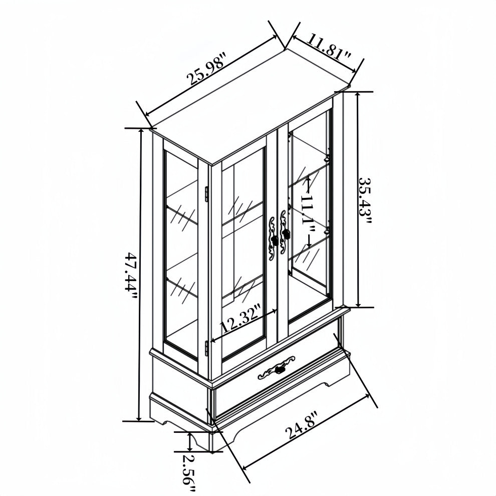 Gewnee Glass Cabinet Lighted Glass Cabinet Curio Display Cabinet