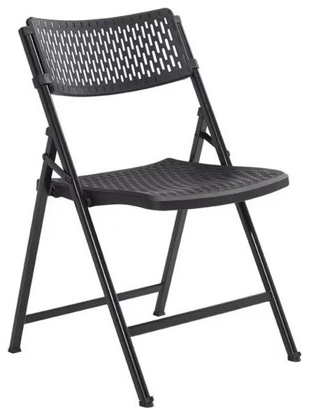 4 Pack Folding Chair, Oversized Polypropylene Seat & Ventilated Backrest, Black