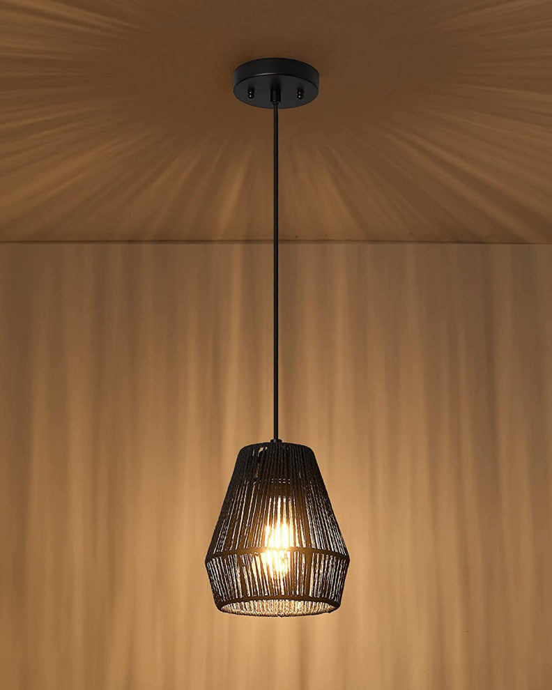Woven Pendant Light Fixtures Farmhouse Black Pendant Lights for Kitchen