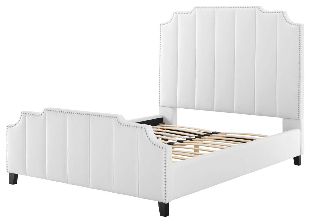 Platform Bed Frame, Queen Size, Velvet, White, Modern Contemporary, Bedroom
