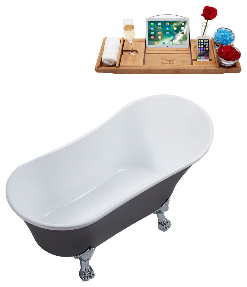 55" Streamline N359CH-IN-GLD Clawfoot Tub and Tray With Internal Drain