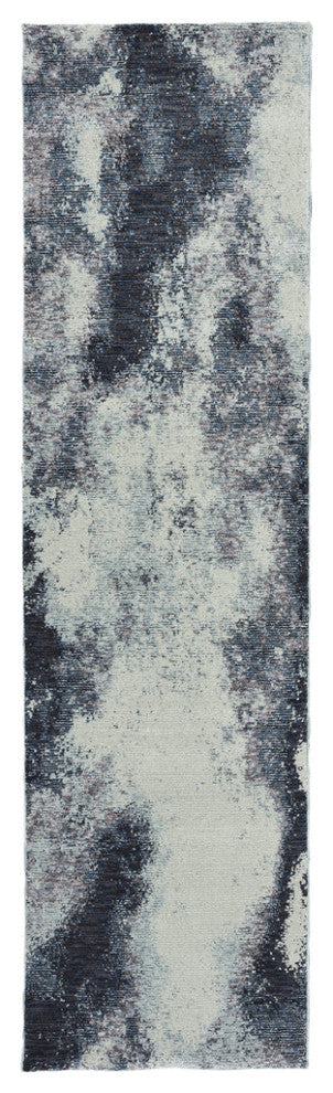 12' Runner Navy and Ivory Abstract Power Loom Runner Rug