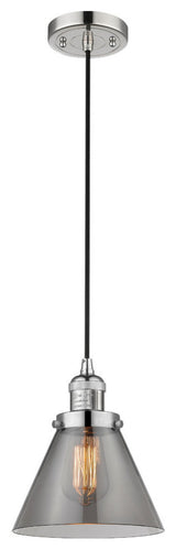 1-Light Large Cone 8" Pendant, Polished Nickel, Glass: Smoked