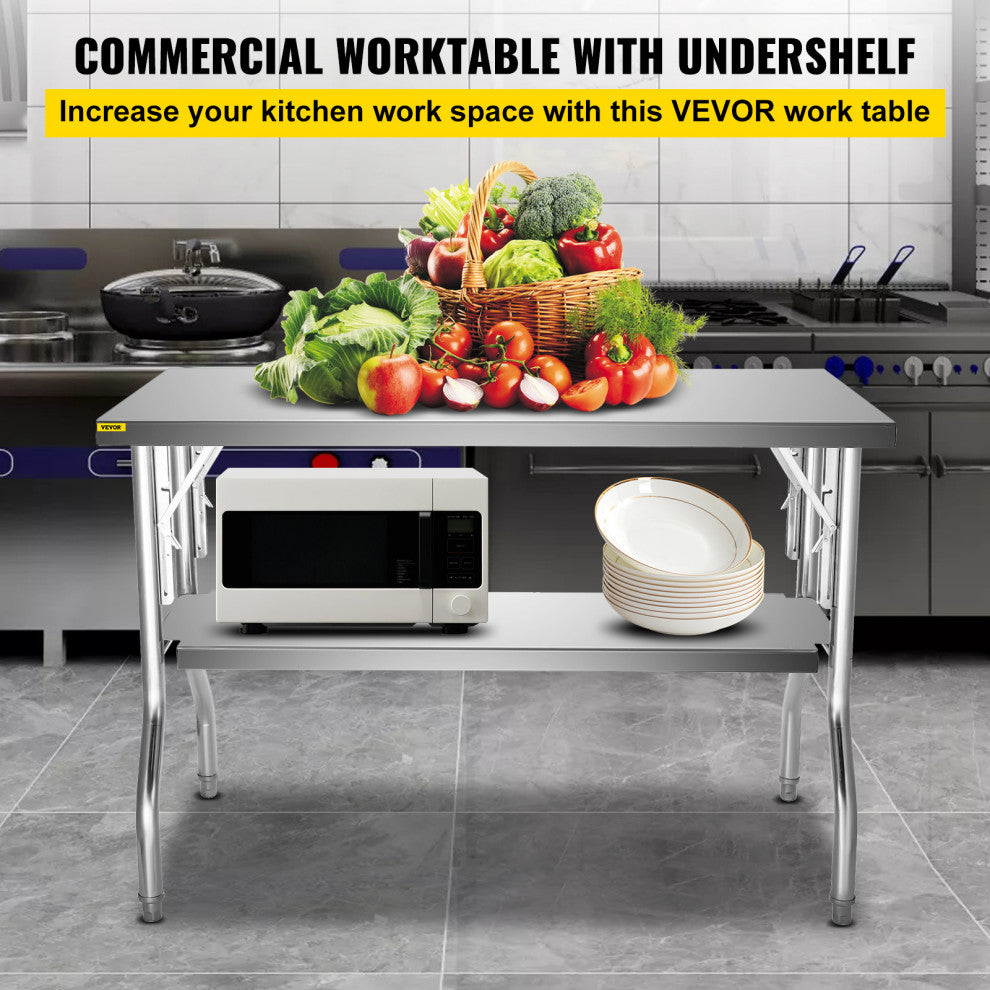 48x30 Inch Folding Prep Table Stainless Steel Worktable Kitchen Workstation