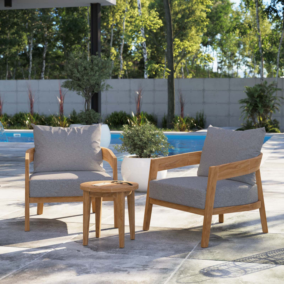 Brisbane 3-Piece Teak Wood Outdoor Patio Outdoor Patio Set, Natural Gray