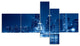 Blue Chicago Skyline Night, Cityscape Photo Canvas Print, 60"x32", 5 panels