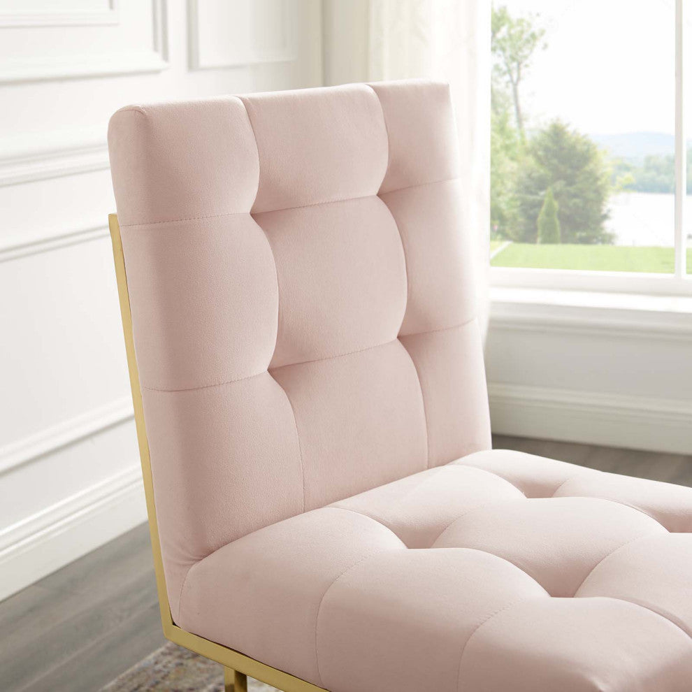 Side Dining Chair, Velvet, Metal, Gold Pink, Modern, Cafe Bistro Restaurant
