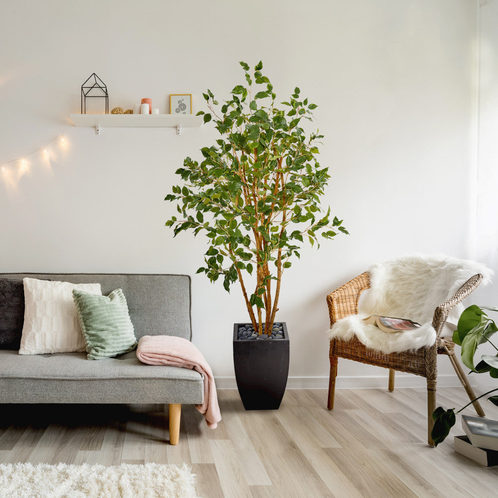 58" Ficus Artificial Tree, Black Planter