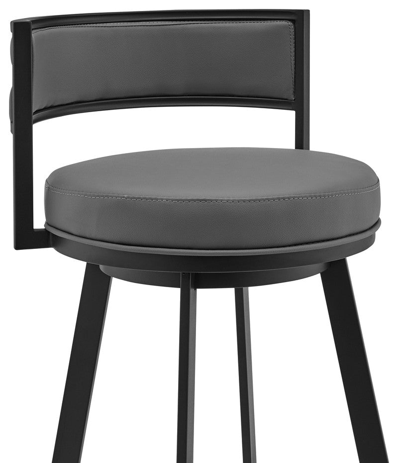 38" Gray Faux Leather Swivel Low Back Bar Height Chair