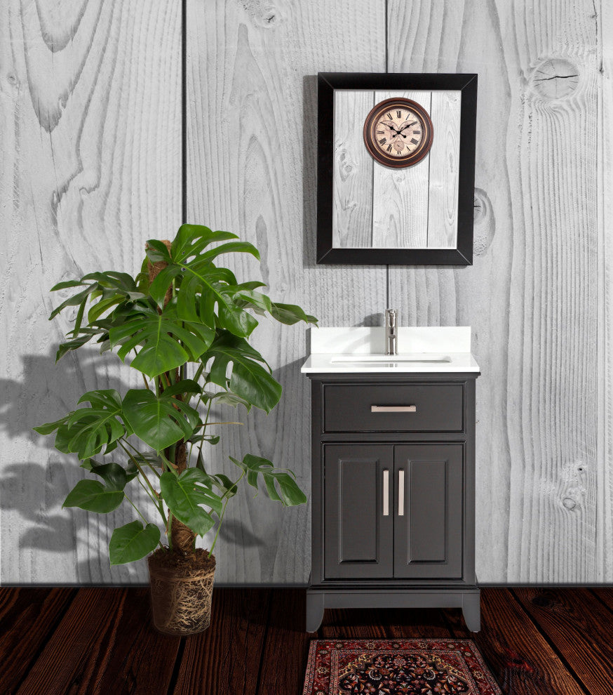 Bathroom Vanity Set With Engineered Marble Top, 24", Espresso, Standard Mirror