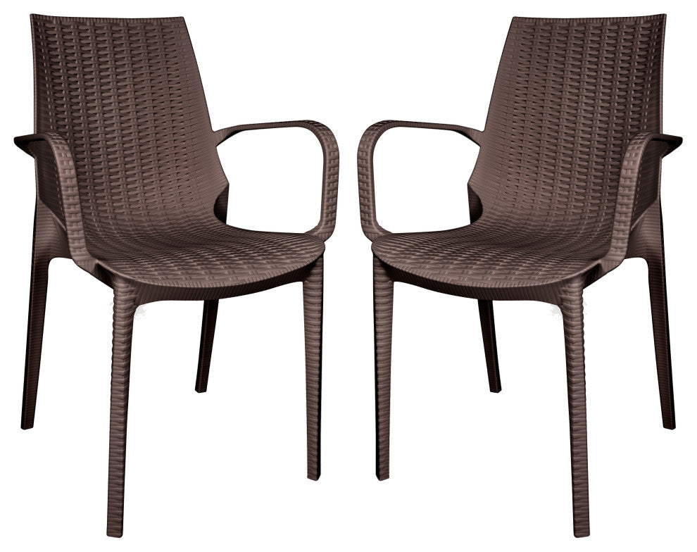 Kent Modern Stackable Outdoor Dining Arm Chair Set of 2, Brown