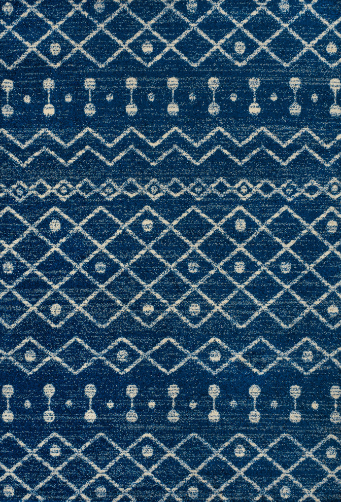 Aksil Moroccan Beni Souk Area Rug, Navy/Cream, 4 Ft. X 6 Ft.