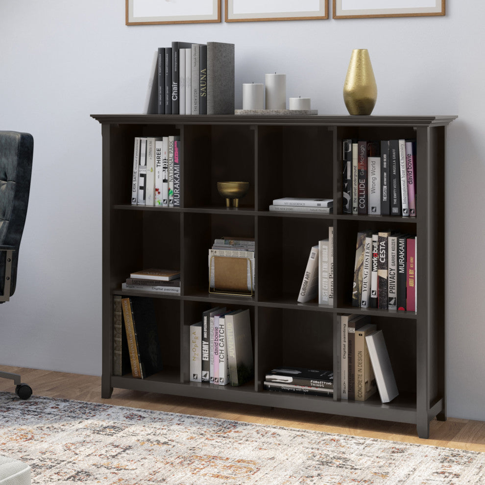 Amherst Solid Wood 12 Cube Storage Bookcase, Hickory Brown