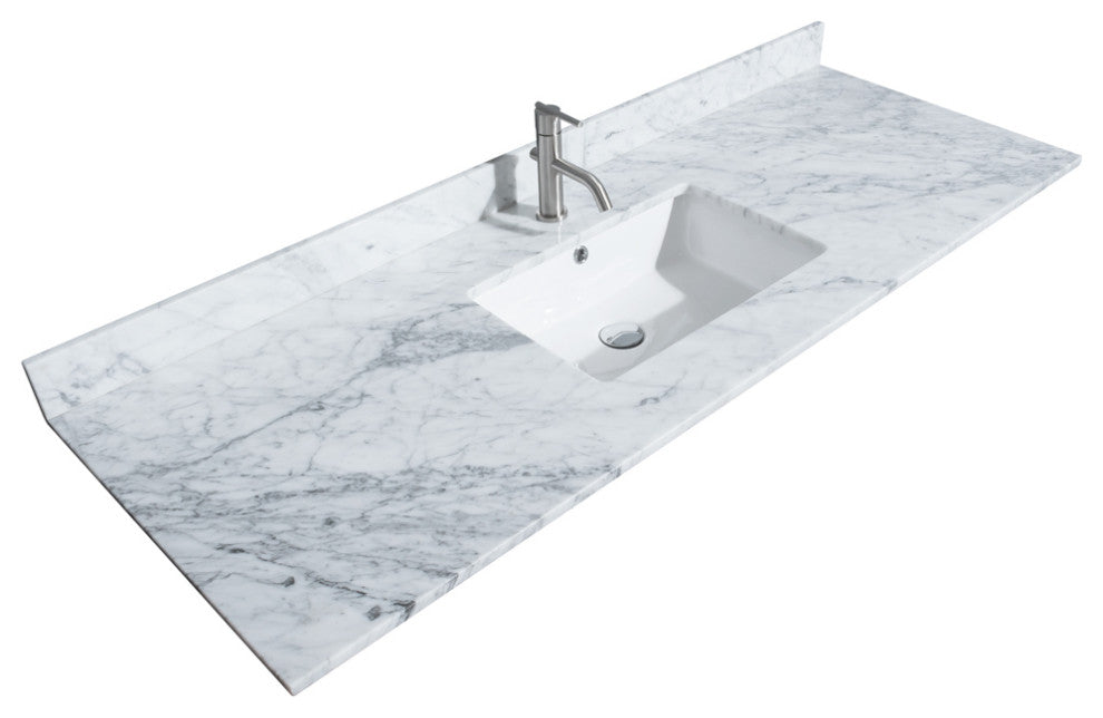 Maroni 60" Light Straw Single Vanity, White Carrara Marble Top, Black Trim