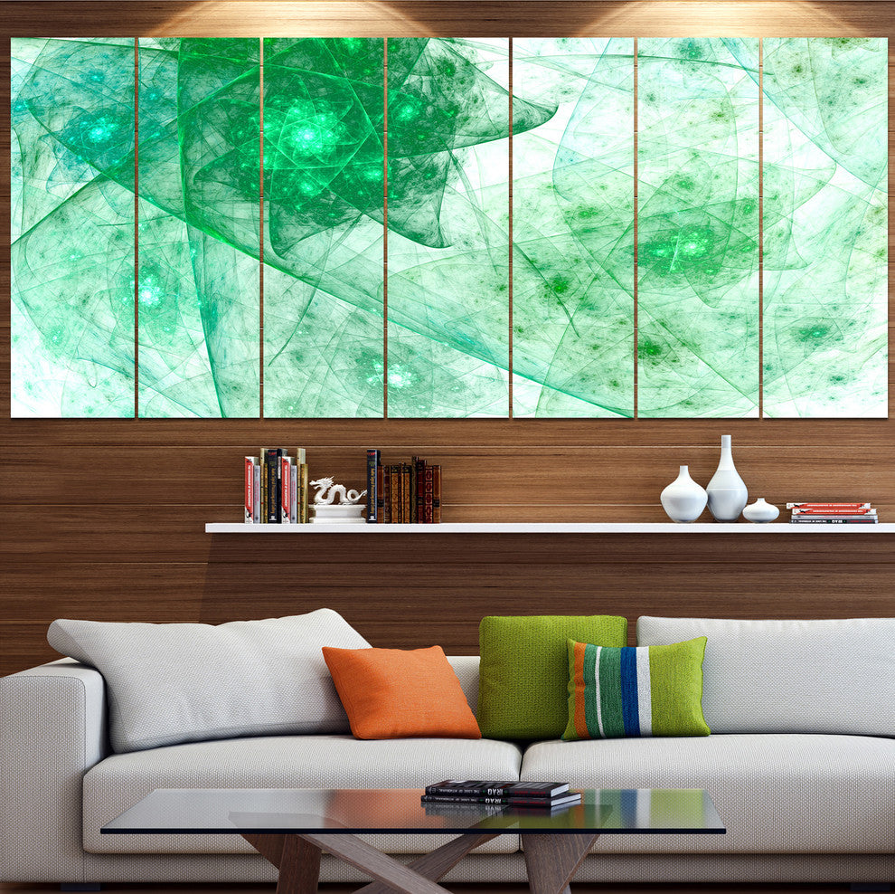 Clear Green Rotating Polyhedron, Abstract Canvas Wall Art, 83"x32", 7 Panels