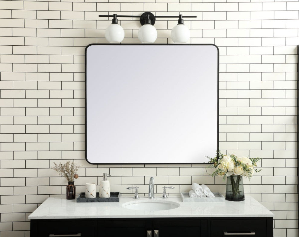 Ellis Soft Corner Metal Rectangular Mirror, Black, 36"x40"