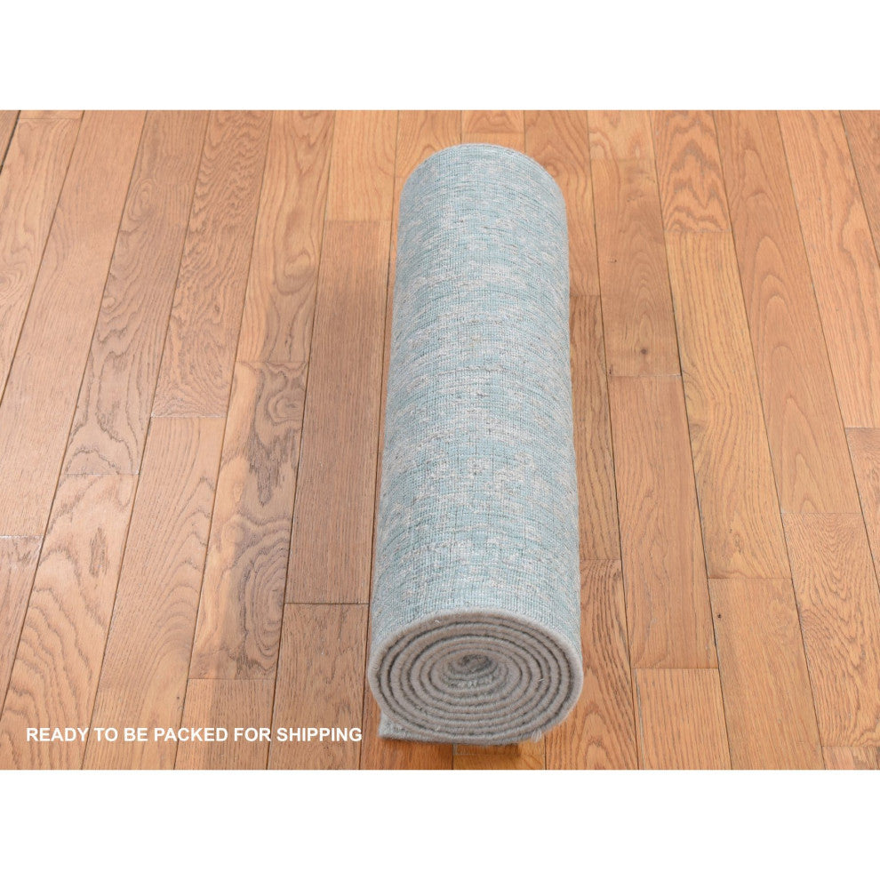 Beige Jacquard Hand Loomed Wool/Silk Tone on Tone Design Runner Rug 2'5"x10'1"