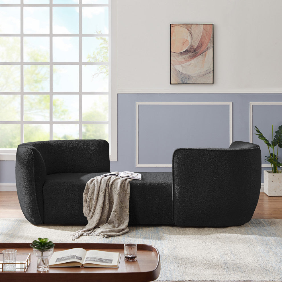 Hilton Boucle Fabric Upholstered Chaise Lounge, Black