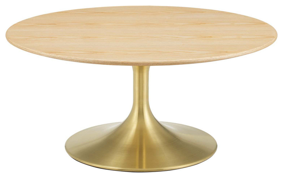 Coffee Table, Round, Wood, Metal, Gold Brown Natural, Modern, Lounge Hospitality