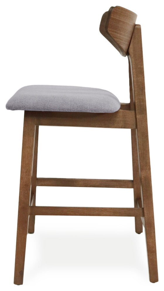 Sunapee Fabric Upholstered Wood Counter Stools, Set of 2, Dark Gray + Natural Walnut
