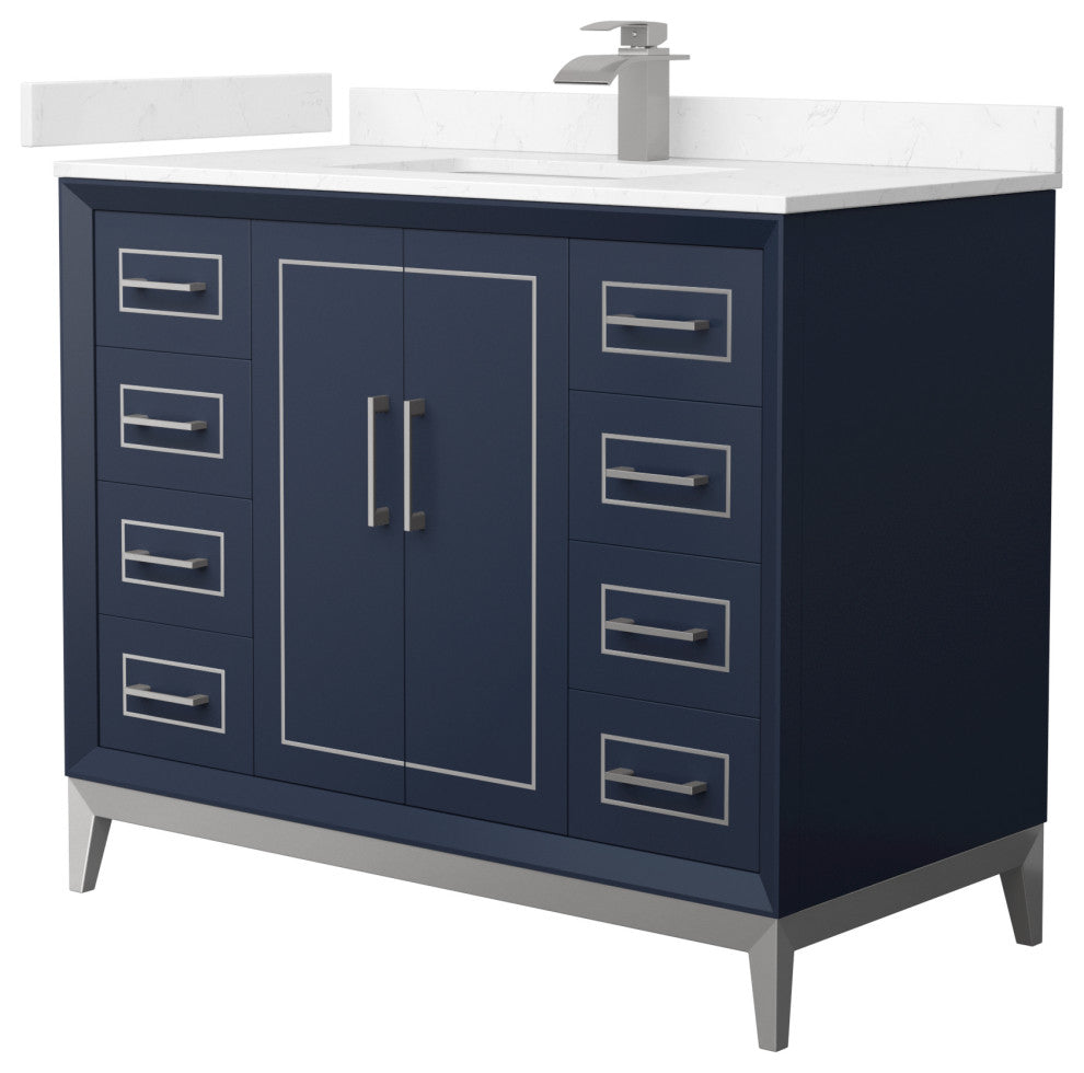 Marlena 42" Dark Blue Single Vanity, Cultured Top, Nickel Trim