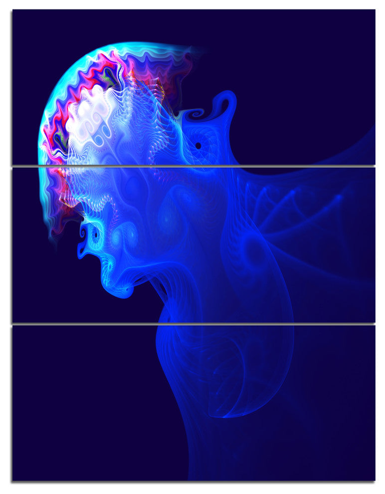 Blue Jellyfish in Ocean, Animal Triptych Canvas Art Print, 28x36, 3 Panels