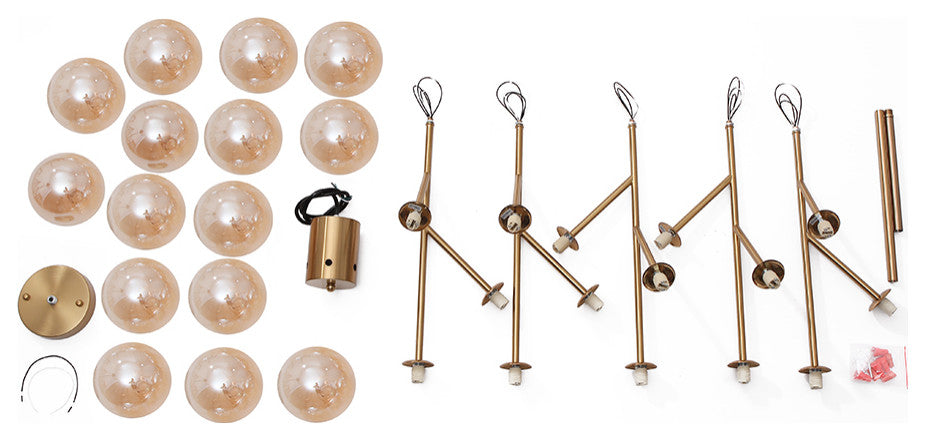 15-Light Glass Globe Bubble Sputnik Chandelier, Gold