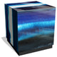 "Blue Run Off II" Reverse Printed Art Glass Side Table with Black Plinth Base