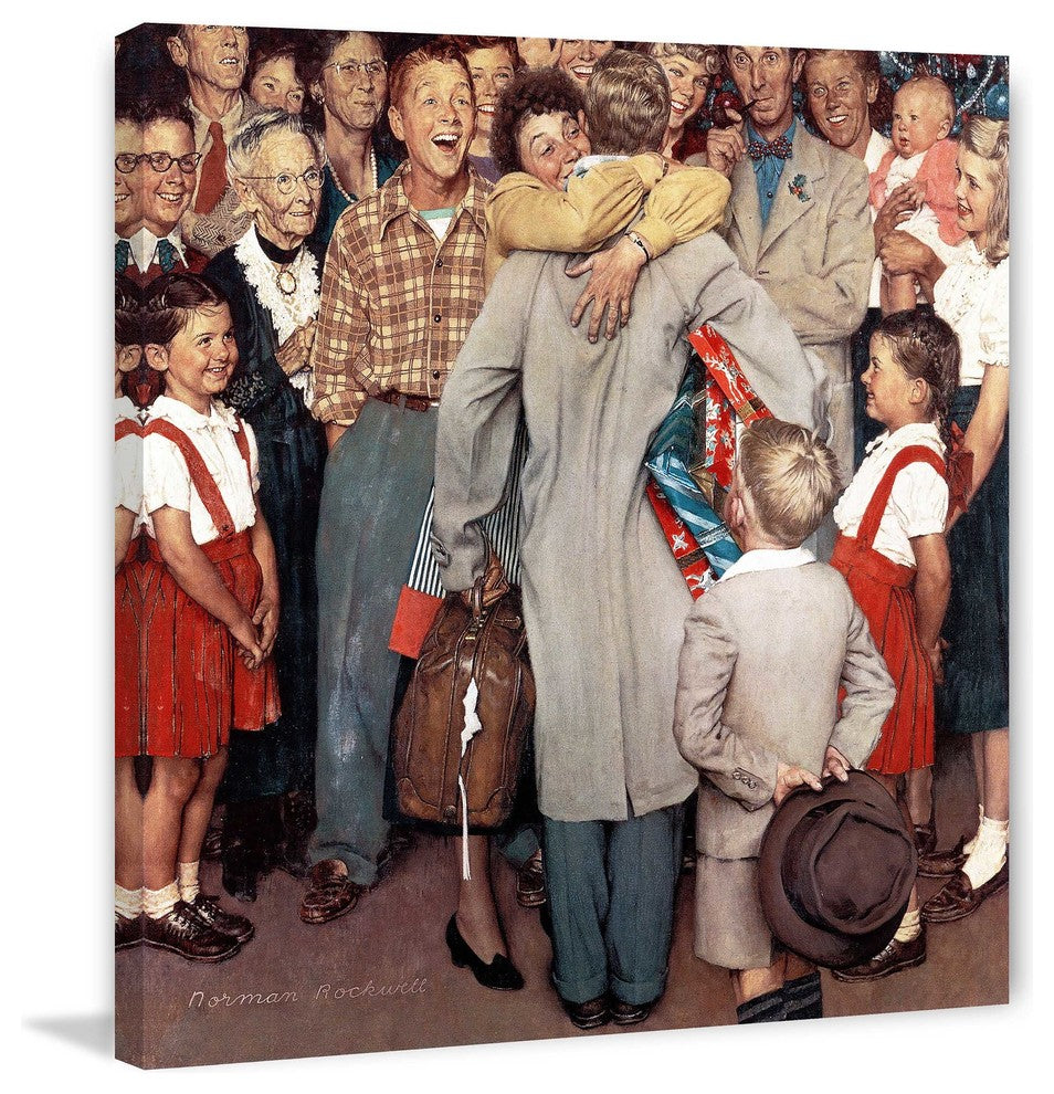 "Christmas Homecoming" Painting Print on Canvas by Norman Rockwell