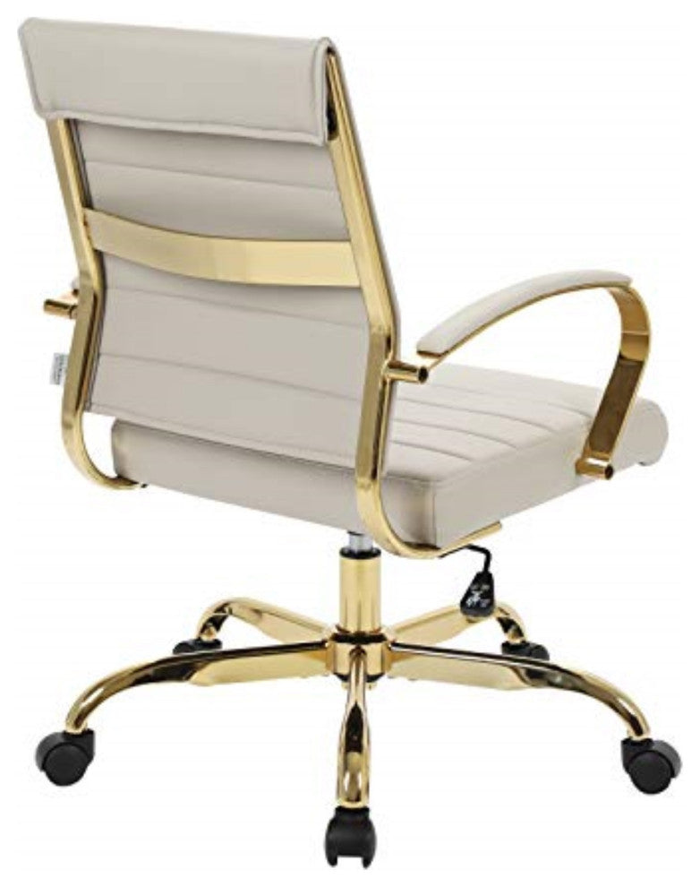LeisureMod Benmar Home Leather Office Chair With Gold Frame