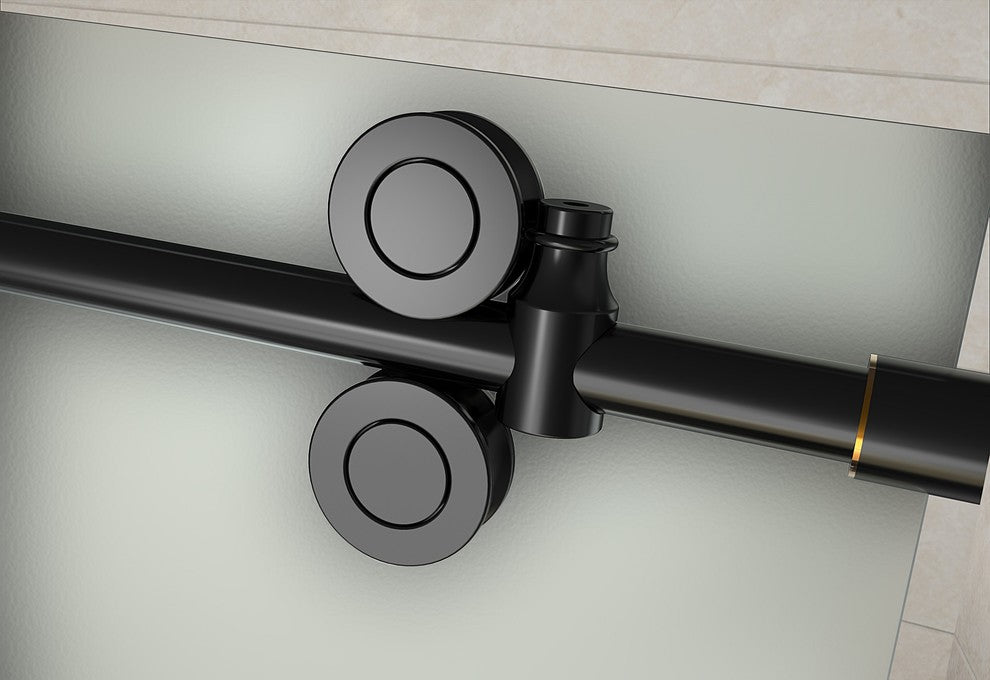 Langham Sliding Shower Door, Oil Rubbed Bronze and Frosted Glass With Left Base