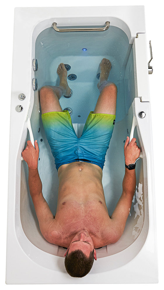 Ella Shak 36"x72" Air + Hydro + Foot Massage Walk-In tub, Outward Door, 2 Drains, No Faucet, Right Drain Heated Seat