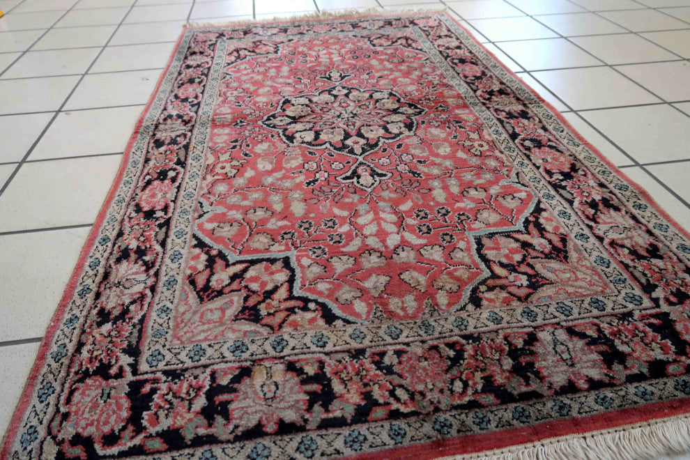 Handmade Vintage Persian Tabriz Kashmir Rug 2.5'x4.2', 78cmx129cm 1960s