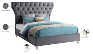 Kira Velvet Upholstered Bed, Gray, Queen