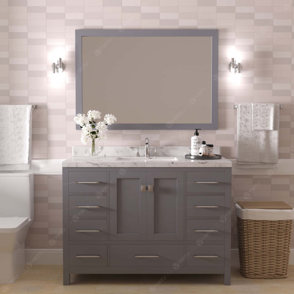Caroline Avenue 48" Bath Vanity, Gray With Marble Quartz Top