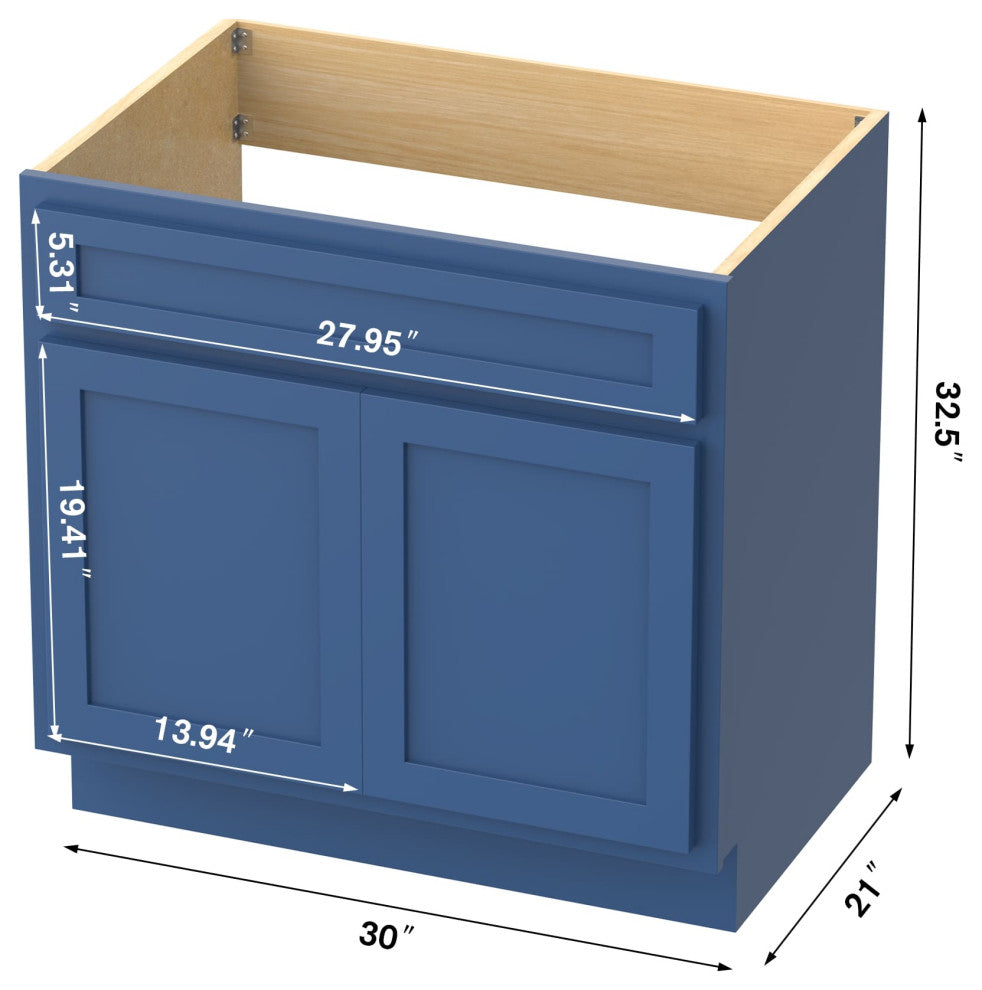 Vanity Art Vanity Base Cabinet, No Top, 30", Blue