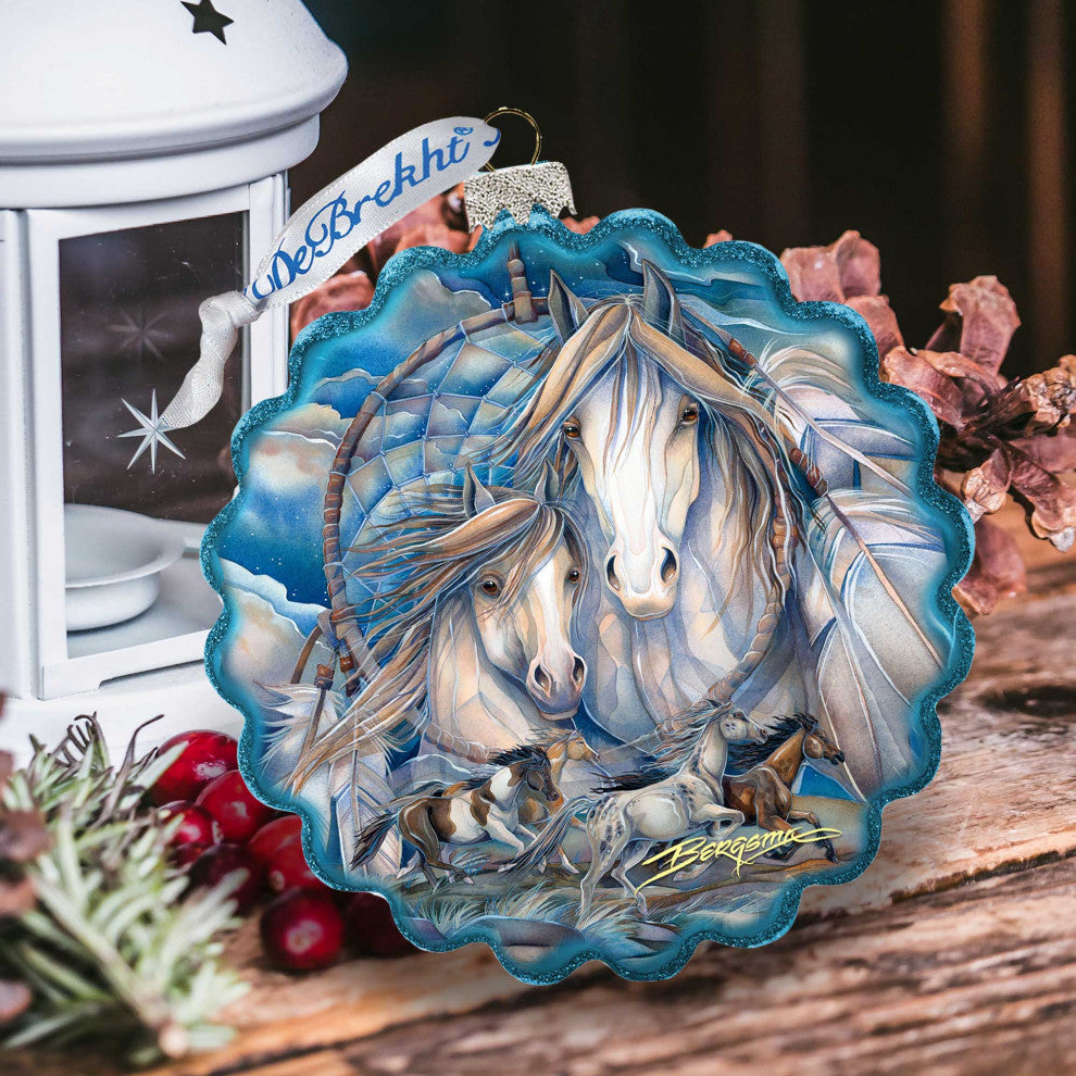 Mustangs Dream Catcher Journey Wreath Glass Ornament